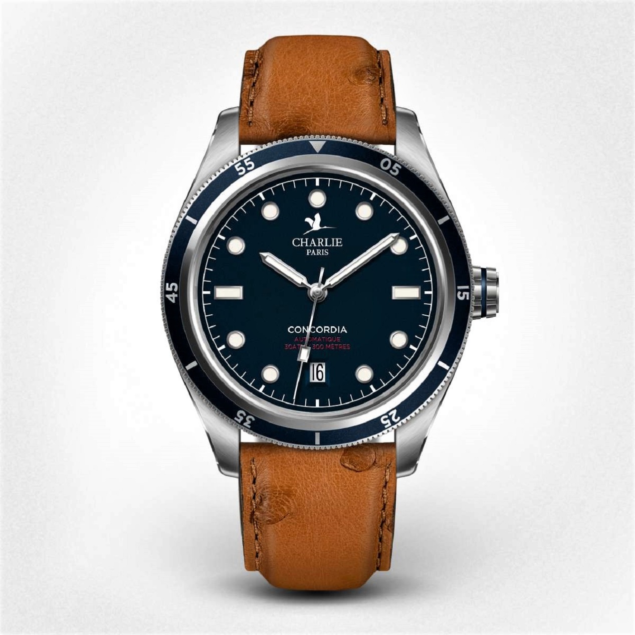 Montre Charlie Paris Concordia avec bracelet en cuir d'autruche marron