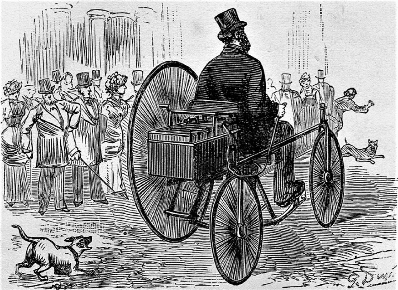 Gustave Trouve sur son tricycle en 1881